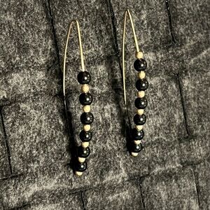 Gold and Black Beaded Threader Earrings - Elegant Womens Jewelry